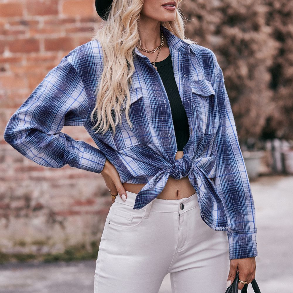 Women's Autumn and Winter New Cross-border European and American Casual Fashion Oversize Loose Plaid Shirt