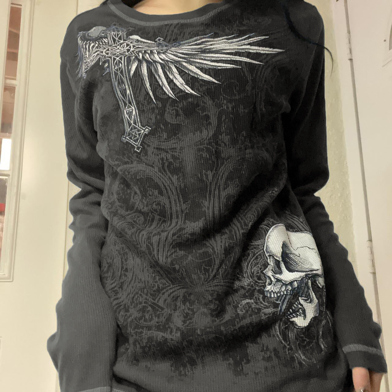 Women's Printed Casual Long Sleeve Top Fashion Round Neck Pullover Bottoming Shirts