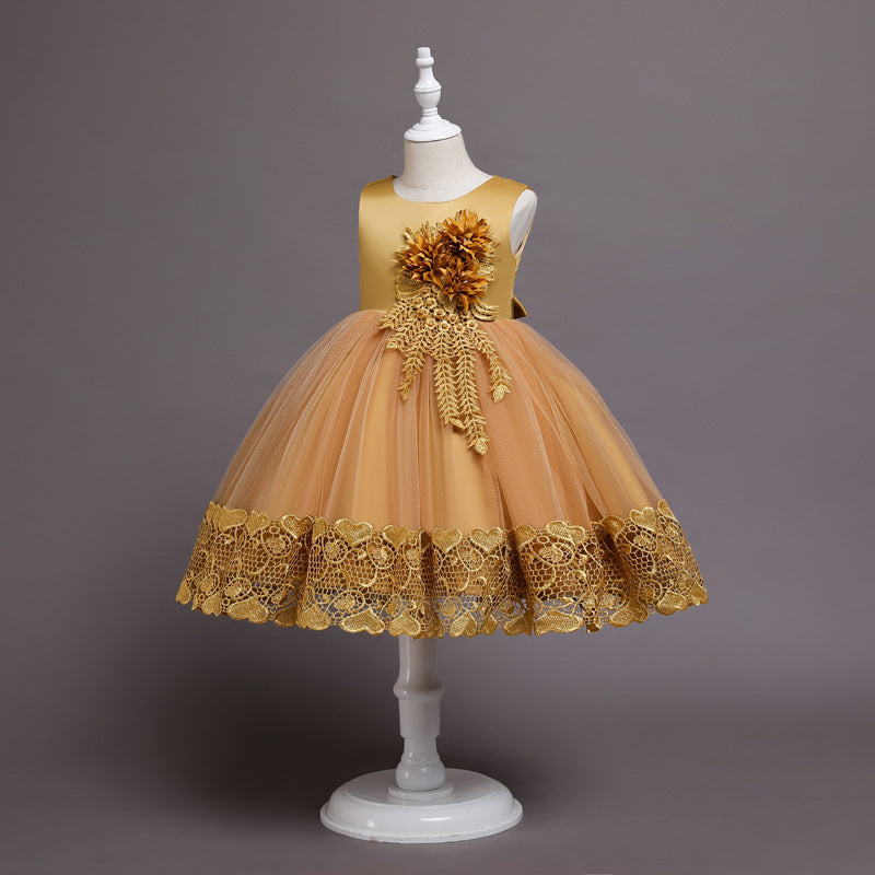 Spring Flower Girl Host Evening Birthday Show Children's Princess Skirt Long-sleeved Dress