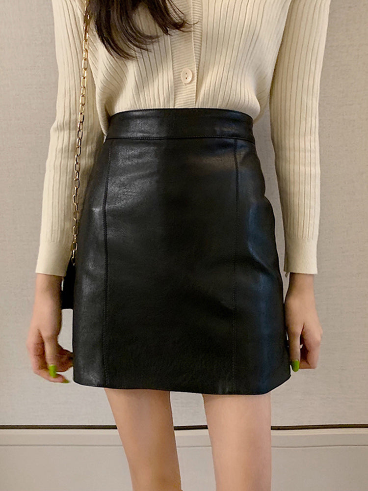Bag Hip All-match Harajuku Korean Leather A-line High Waist Skirt