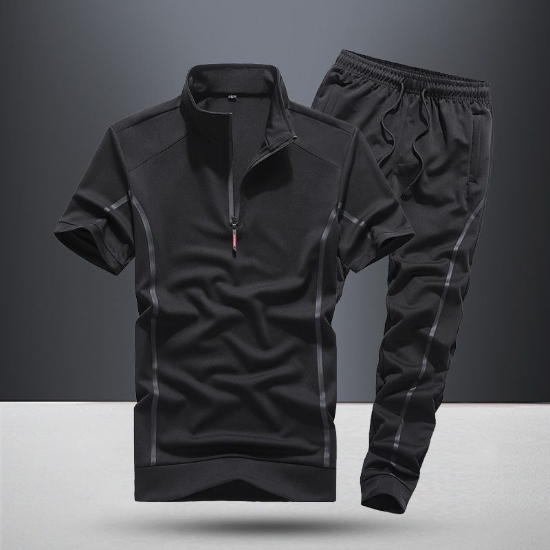 Sportswear Men'S Spring And Summer New Fashion Stand Collar Short Sleeve Casual Running Suit Men"S Thin Two Piece Suit