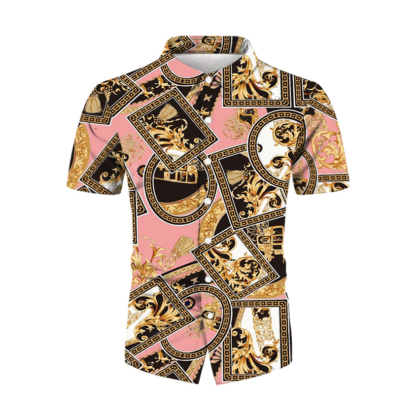 Men's Shirt Summer Lapel Hawaiian Print Fashion Versatile Fit Casual British Style Polyester Short Sleeved Shirt Suitable for Hawaiian Beaches, Couples Dating, Parties