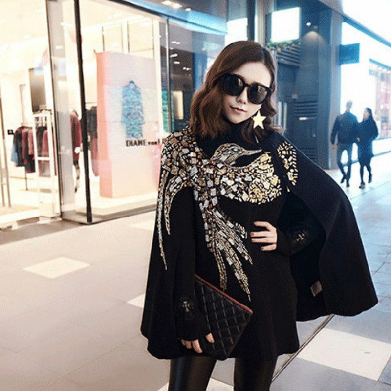 Mulher voando pássaros lantejoulas capa águias manto bordado morcego manga Beading Camisola Poncho malha Hedging Pullover Xaile 2020