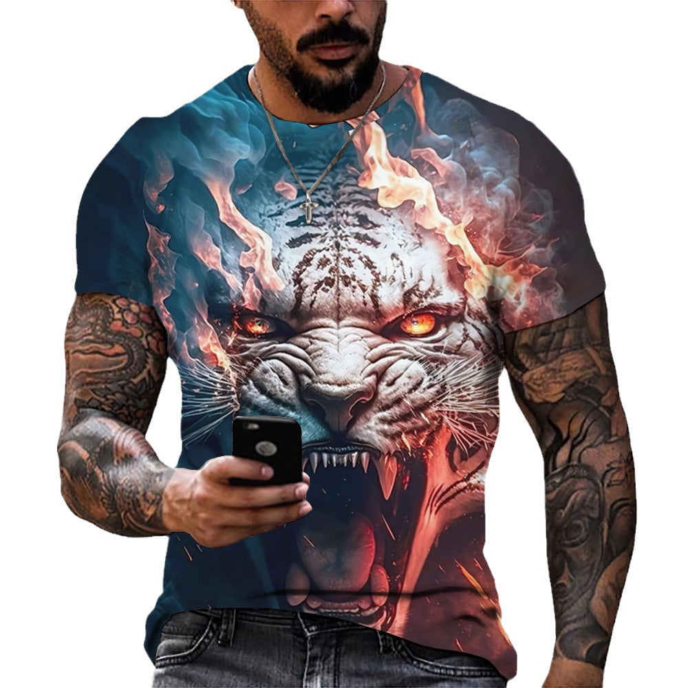 foreign trade Men's Fashion 3D cool lion Tiger digital printing trendy short sleeve T-shirt European and American summer