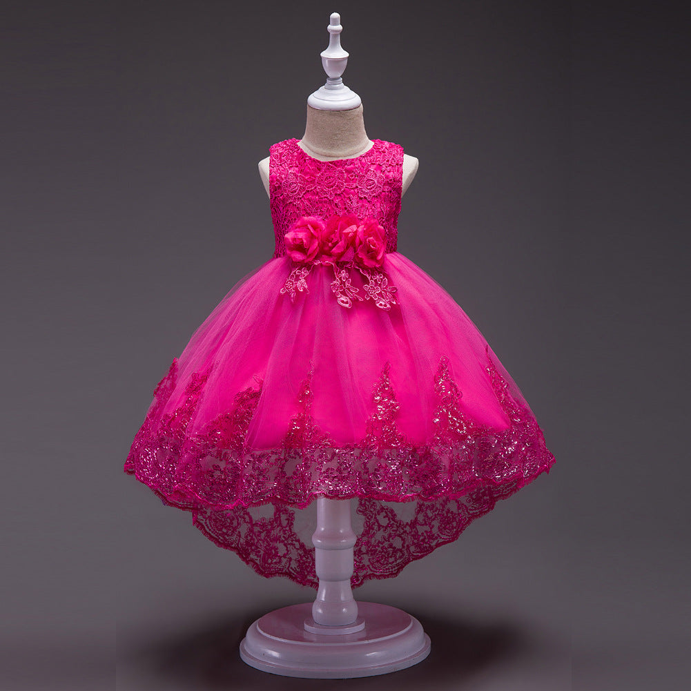 Children's wear Europe and the United States summer girls hook flower sleeveless dress flower girl flower tail dress show children skirt