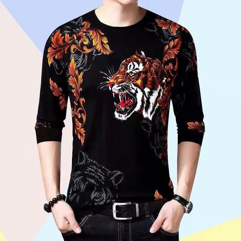 Men's Dragon Tiger T Shirt Casual 3D Printed Long Sleeve Magic Animal Graphic Top Tees High Street Pattern Tops Men Hip Hop Tee