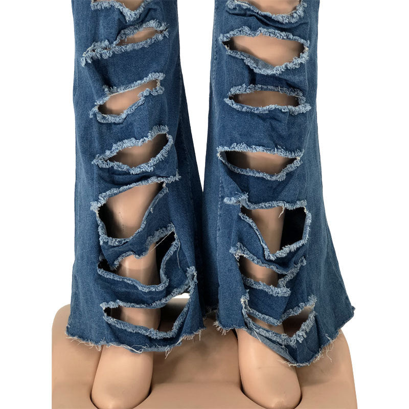 Plus Size Women Jean Summer Ripped Hole Denim Trouser Lady Fashion Solid Loose Pants Female Casual