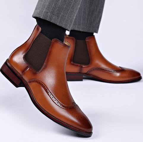 New Low Heel 38-48 Men's Side Zipper Solid Low Boots