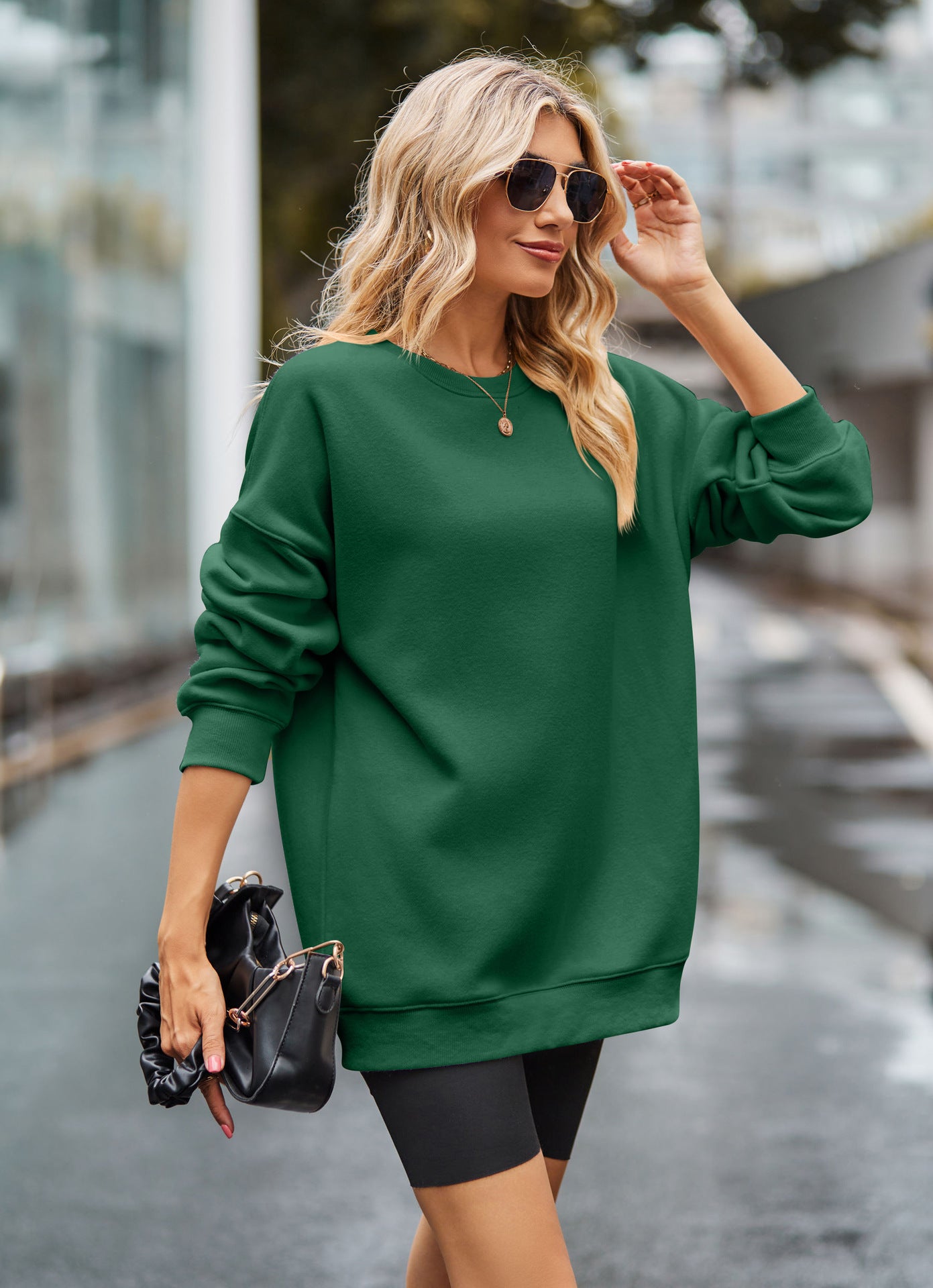 Women Sweatshirt Round Neck Pure Color Pullover Long Sleeve Sports Hoodies Loose Tops Slim Fit Office Lady Autumn Casual