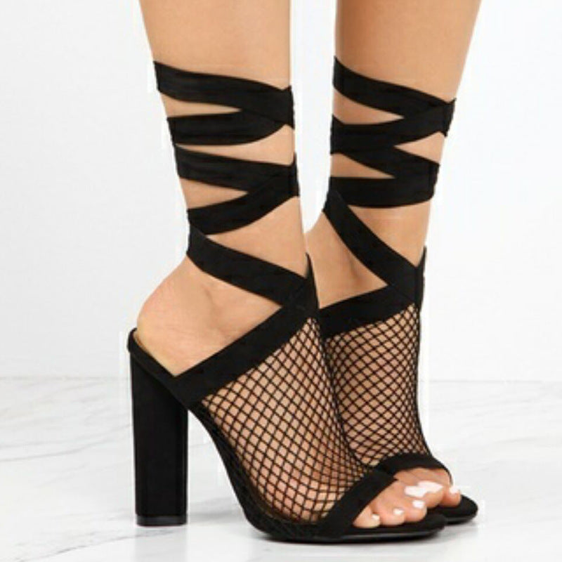 2020 Women Sandals Mesh Sexy Pumps High Heel Open Toe Ankle Strap Female Party Wedding Sandals Women Shoes Lace Up