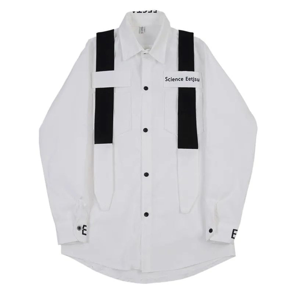 Mens Y2k Letter Print Contrasting Color Tie Casual Long-Sleeved Shirt Autumn Genderless Fashion Personality Versatile Top Unisex