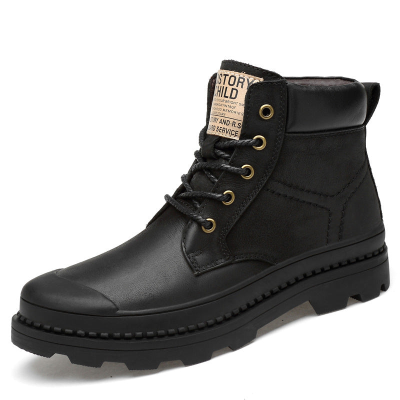 Leather high-top casual shoes