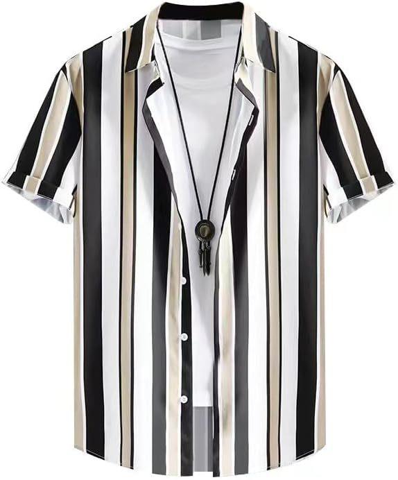 European and American fashion men's simple digital printing striped oversized shirt
