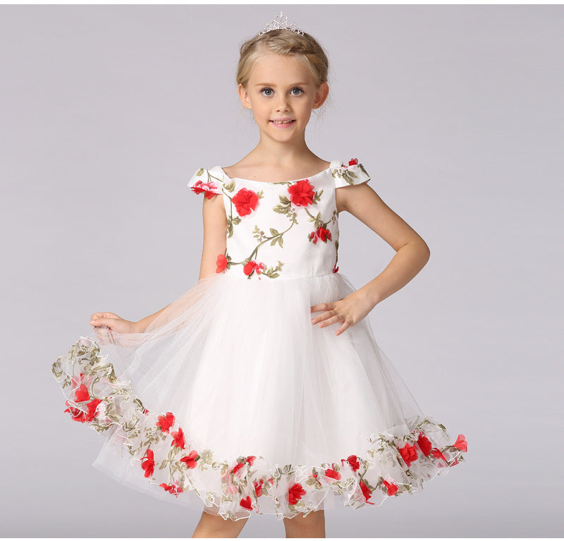 Flower girl flower fairy dress children's wedding dress princess dress mesh word shoulder set lace girl dress
