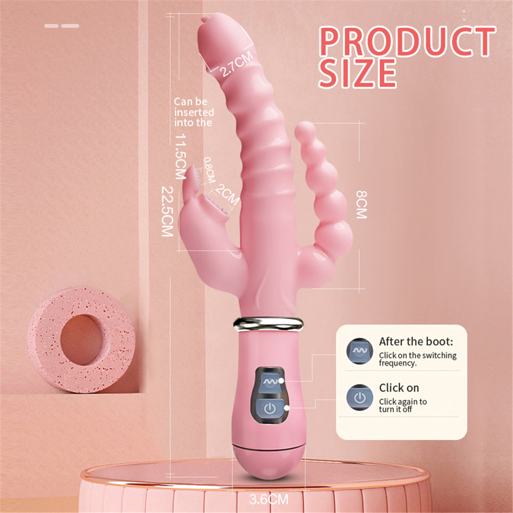 Charging love rabbit vibration massage rear court female sex masturbator three-pronged vibrator foreign trade adult products