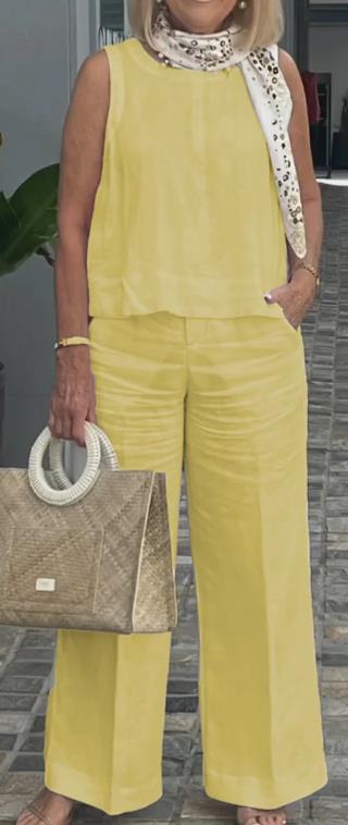 Sleeveless top and wide-leg pants two-piece set