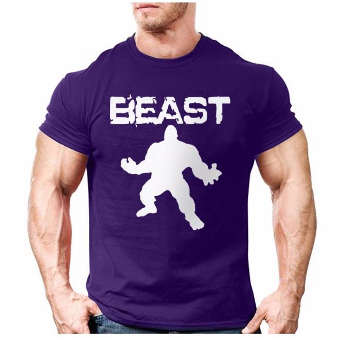 Foreign trade wholesale men''s short sleeved T-shirt, European and American fashion giant printing pure cotton men''s fitness sports leisure T-shirt