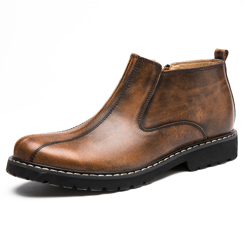 2020 New Winter Boots Leather Mens Martin retro round boots fashion leather shoes boots youth