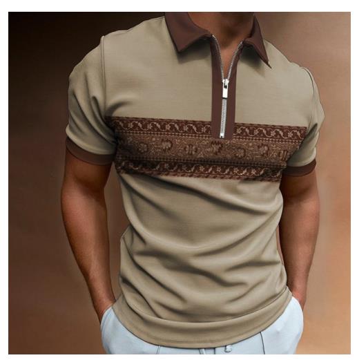 Cross-border ebay foreign trade popular summer lapel Polo shirt 3D digital printing casual men& T-shirt zipper men& clothing