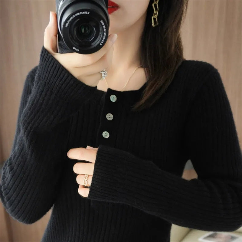 Autumn Winter Women Sweater O-neck Warm Pullovers Korean Long Sleeve Basic Tops Slim Fit Bottoming Shirt High Strecth Jumpers