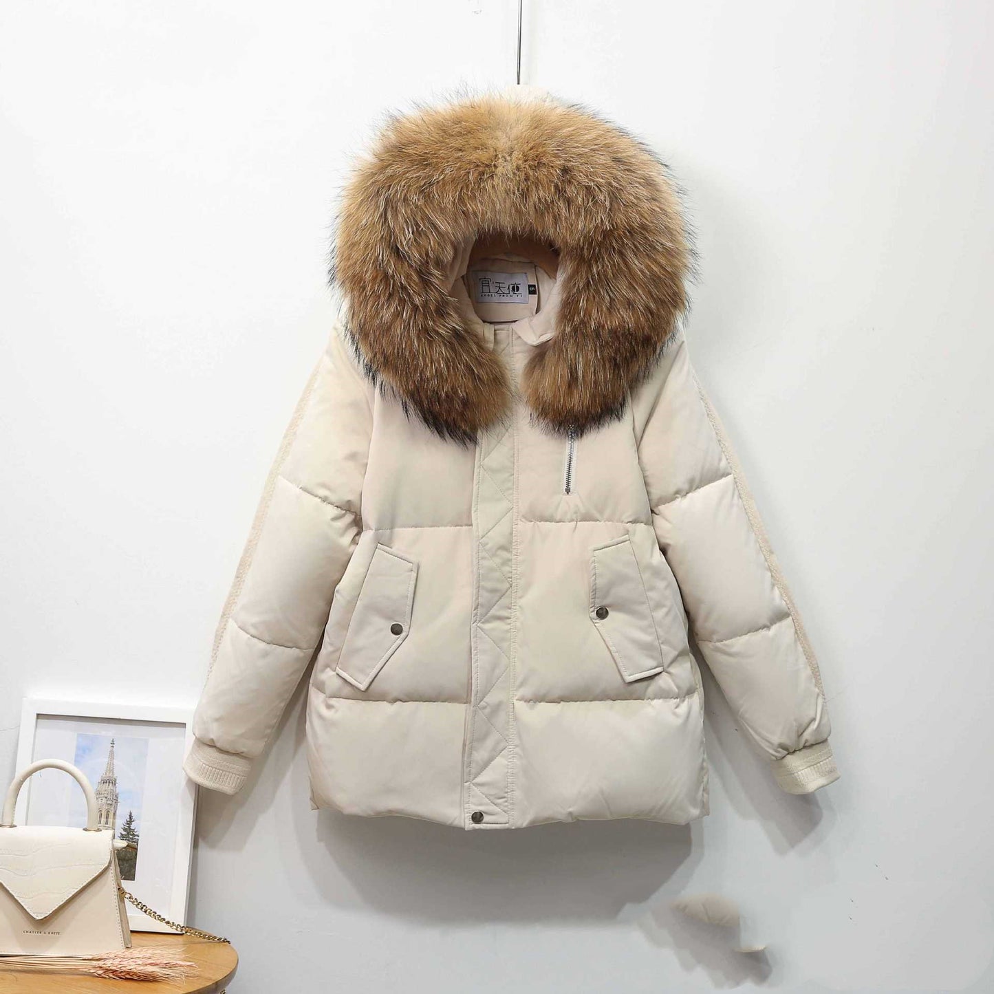 Down Jacket Women's Short Style Show Thin Big Hair Collar Coat Women