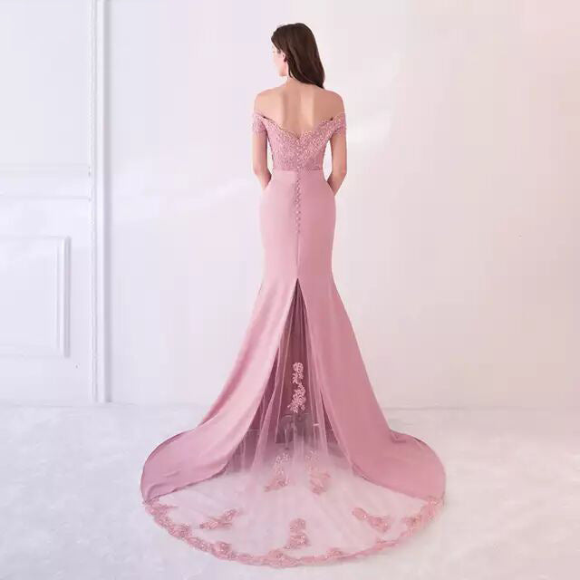 2022 foreign trade new one-shoulder bride wedding dress banquet elegant princess fishtail evening dress female