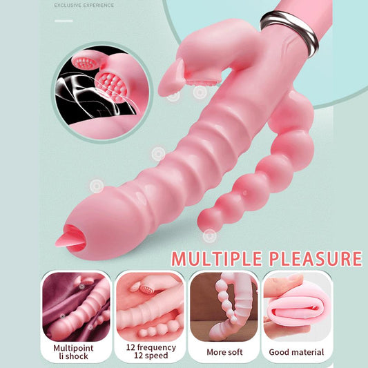 Charging love rabbit vibration massage rear court female sex masturbator three-pronged vibrator foreign trade adult products