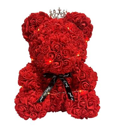 Preserved Rose Bear Valentine's Day Gift Mother's Day Simulation PE Flower Foam Bear Creative Gift Ornaments (Single Piece)