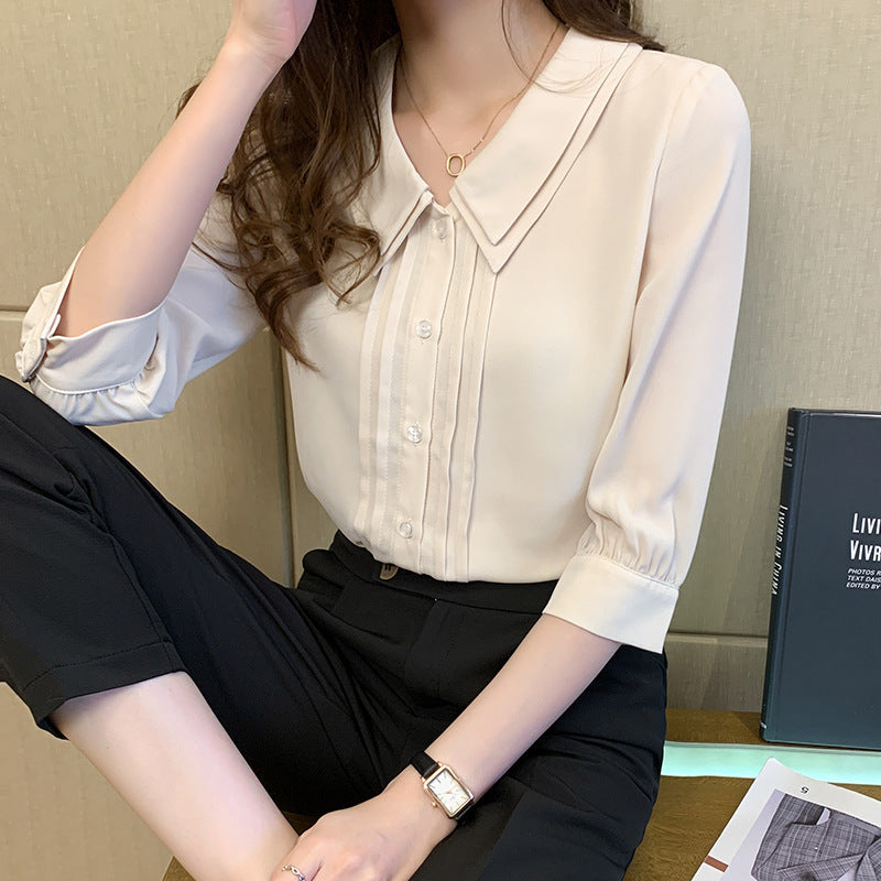 Double Layer Doll Collar Shirt Women's Design Sense 2021 Summer Japanese and Korean Style New Korean Style Half Sleeve Chiffon Shirt