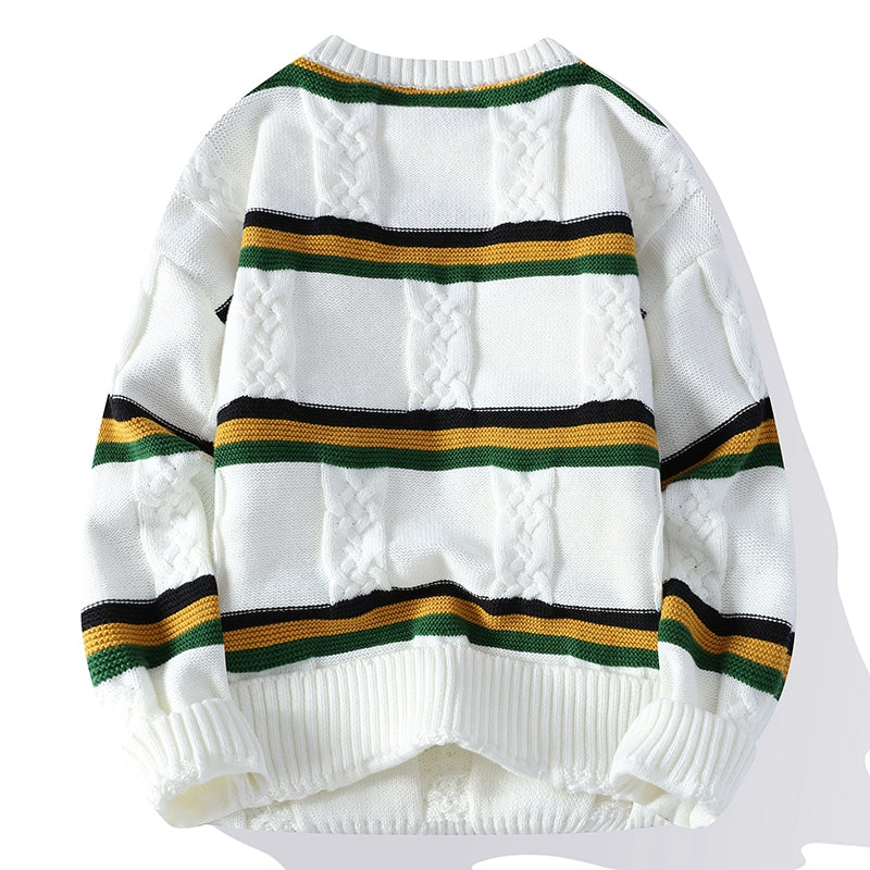 Fall Winter High Elastic Knitted Sweater Men Harajuku Stripe Jumper Mens Quality Soft Cashmere Sweaters 2023 Male Loose Pullover