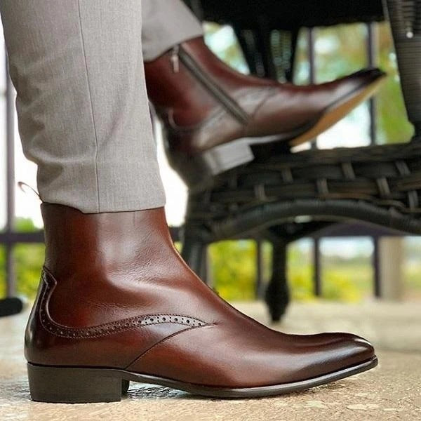 New Low Heel 38-48 Men's Side Zipper Solid Low Boots