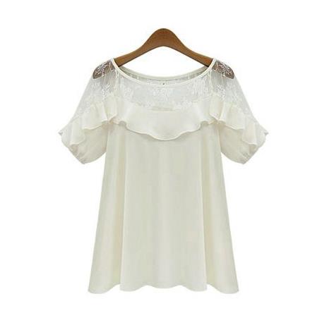 USA SIZE Women's large size chiffon shirt loose hollow sexy short-sleeved shirt shirt