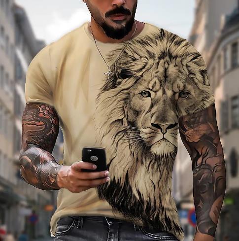 Summer Men's T-shirt Lion Pattern 3d Digital Printing Round Neck Short-sleeved T-shirt Hip-hop Casual Large Size