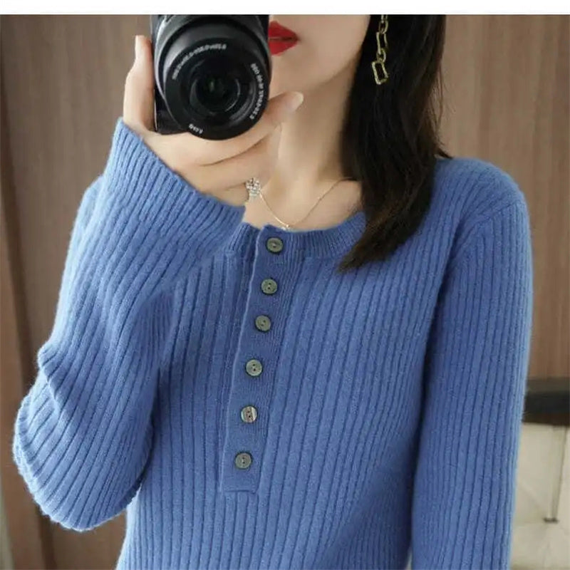 Autumn Winter Women Sweater O-neck Warm Pullovers Korean Long Sleeve Basic Tops Slim Fit Bottoming Shirt High Strecth Jumpers