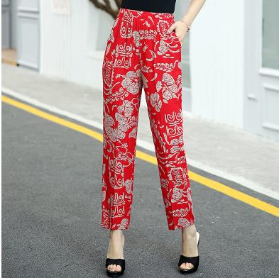 2020 summer new thin elastic waist middle-aged nine large size loose high waist mother casual pants female harem pants