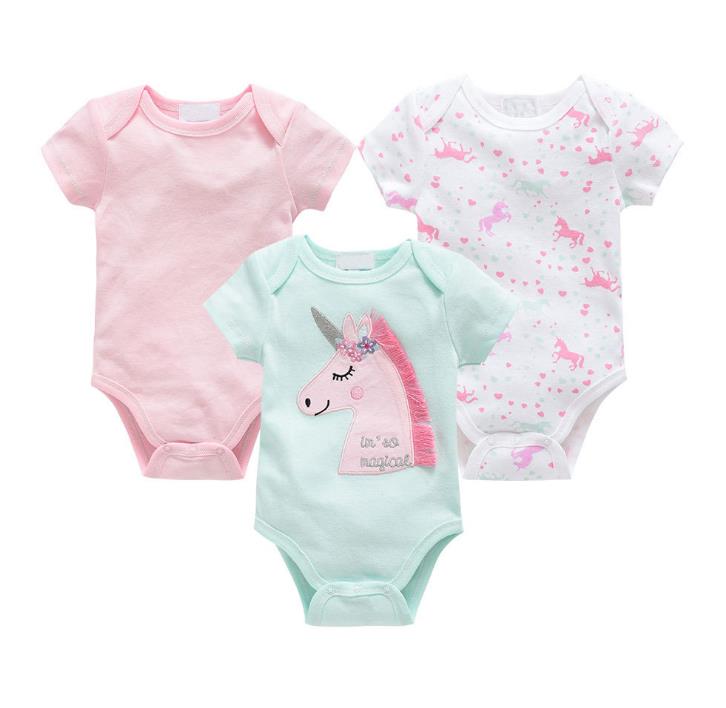 Baby onesies three-piece suit 2020 new cotton short-sleeved sweater baby clothes clothes