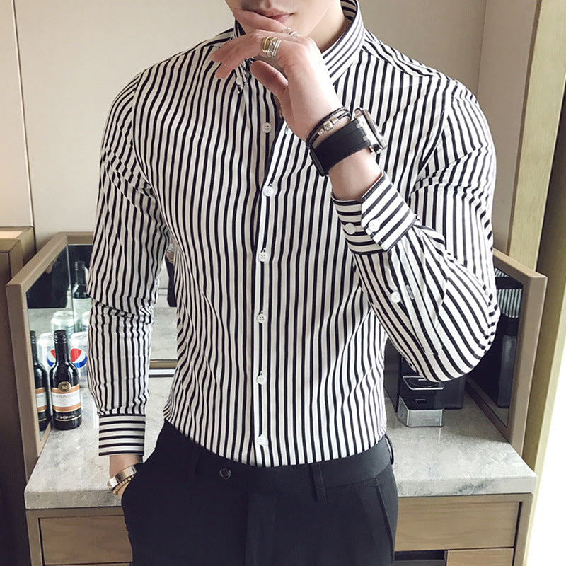 Men's Striped Long Sleeve Shirt Slim Fit Fashion Casual Shirt