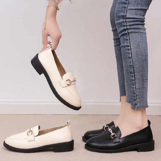 Versatile Shoes Women\'s Shoes Lefu Shoes British Black Flat Bottom Diamond Shoes