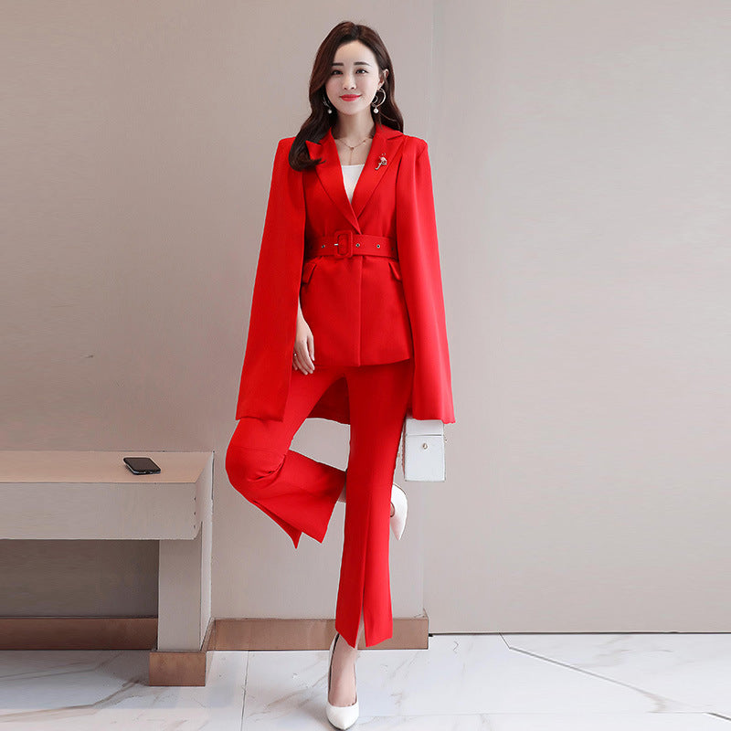 Solid color casual top and trousers suit