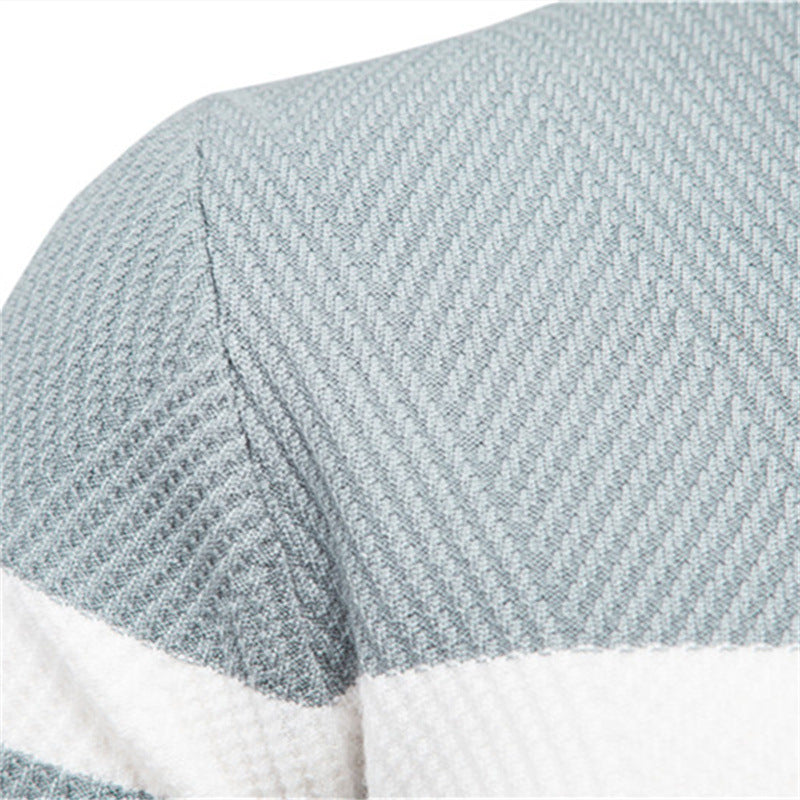 In stock autumn and winter men's casual striped men's sweater pullover color matching round neck men's European size sweater