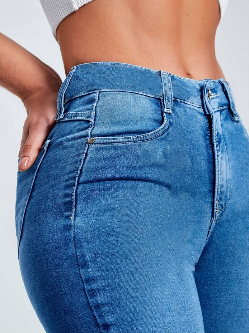 Stretchy High-Rise Skinny Bell Bottoms Dark Wash Flared Boot Cut Jean Pants Women's Clothing and Denim