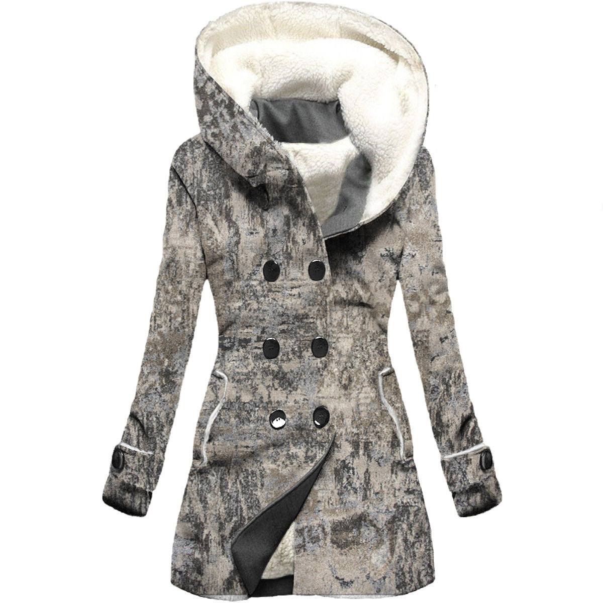Women's windbreaker winter thickened 3D floral printed hooded coat