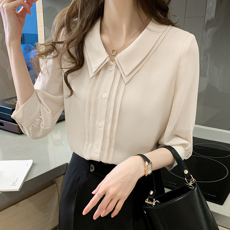 Double Layer Doll Collar Shirt Women's Design Sense 2021 Summer Japanese and Korean Style New Korean Style Half Sleeve Chiffon Shirt