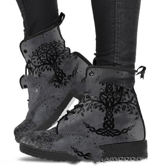 Digital Printed Autumn And Winter Women's High-top Skull Pattern Martin Boots