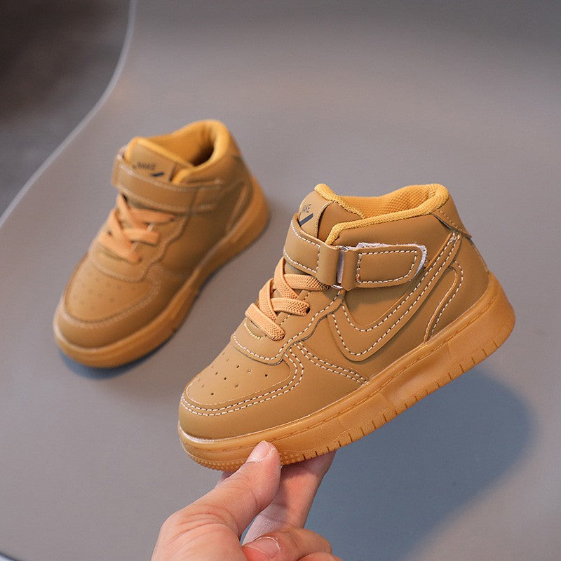 Children's high-top basketball shoes 2024 spring and autumn new boys and girls casual white shoes Korean children's shoes