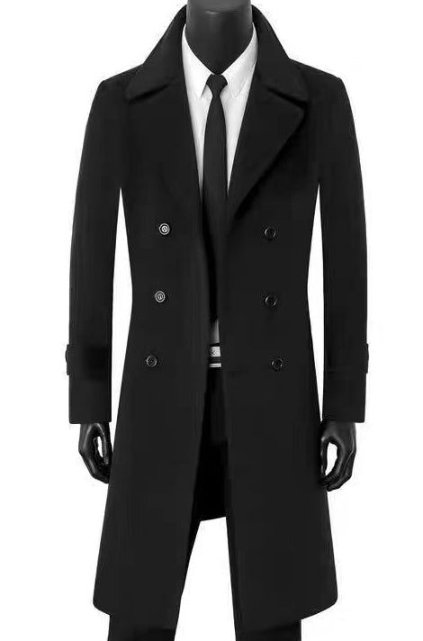 2024 European and American Fashion Autumn and Winter Men's Woolen Jackets Double-breasted Long Men's Clothes