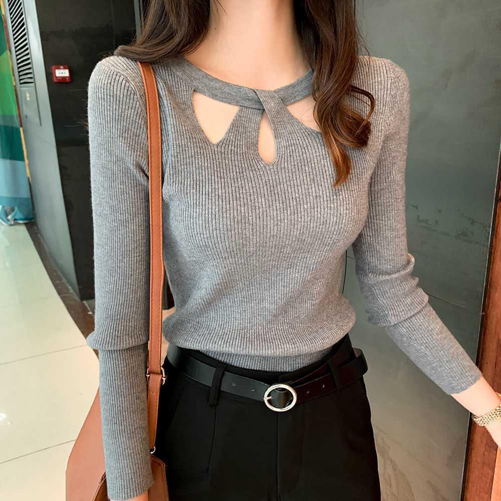 New autumn and winter Korean slim sexy pullover sweater slim base knit sweater for women, Korean slim sexy pullover sweater, slim base knit sweater for women
