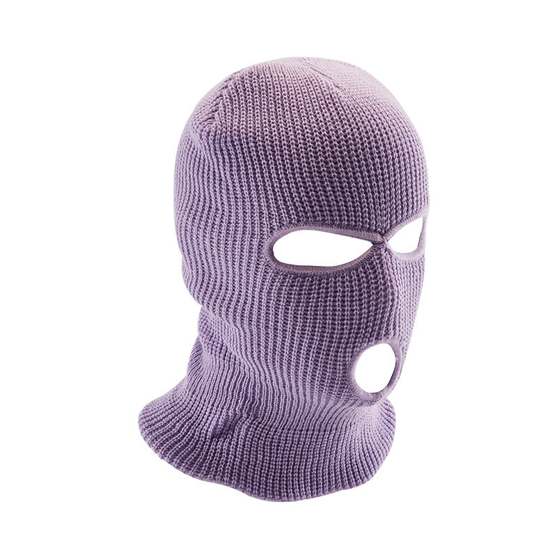 Winter Outdoor Warm Headgear Men's Ski Cold-proof Riding Mask Three-hole Cap Wool Knitted Sports Mask