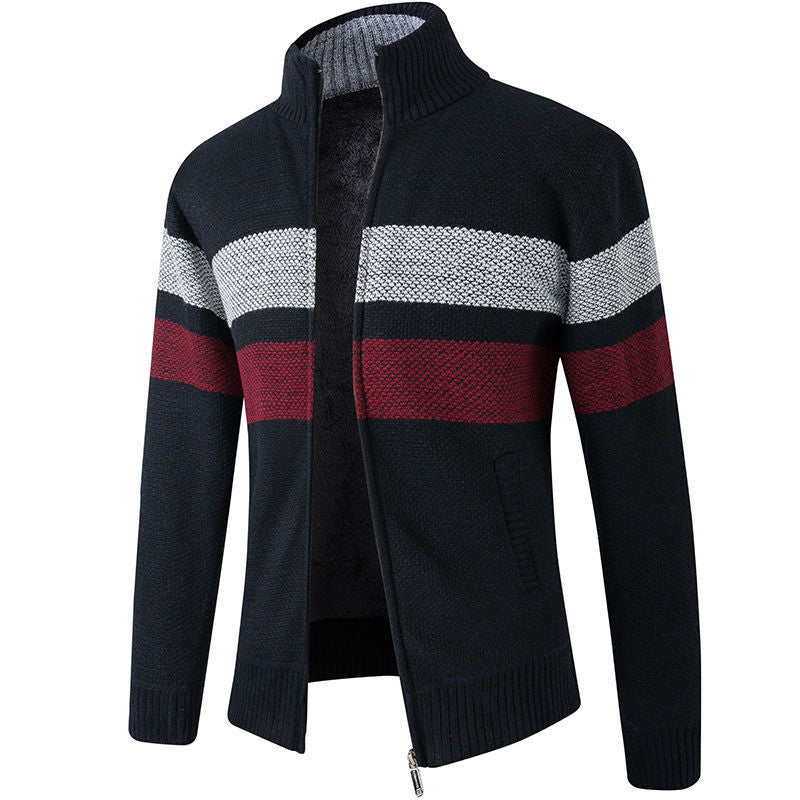 Autumn and winter men's new plus velvet thick sweater fashion stand collar sweater cardigan zipper jacket coat trendy