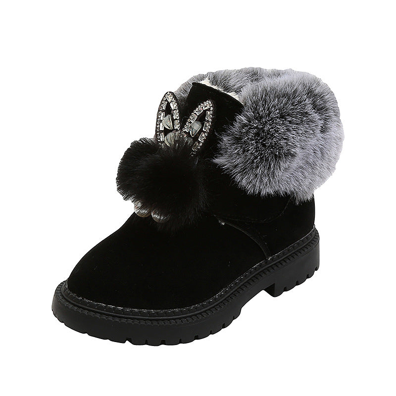 Children's Snow Boots, Flat-bottomed Girls, Princess Cotton Shoes, Fashion Thickening And Velvet Short-tube Baby Boots